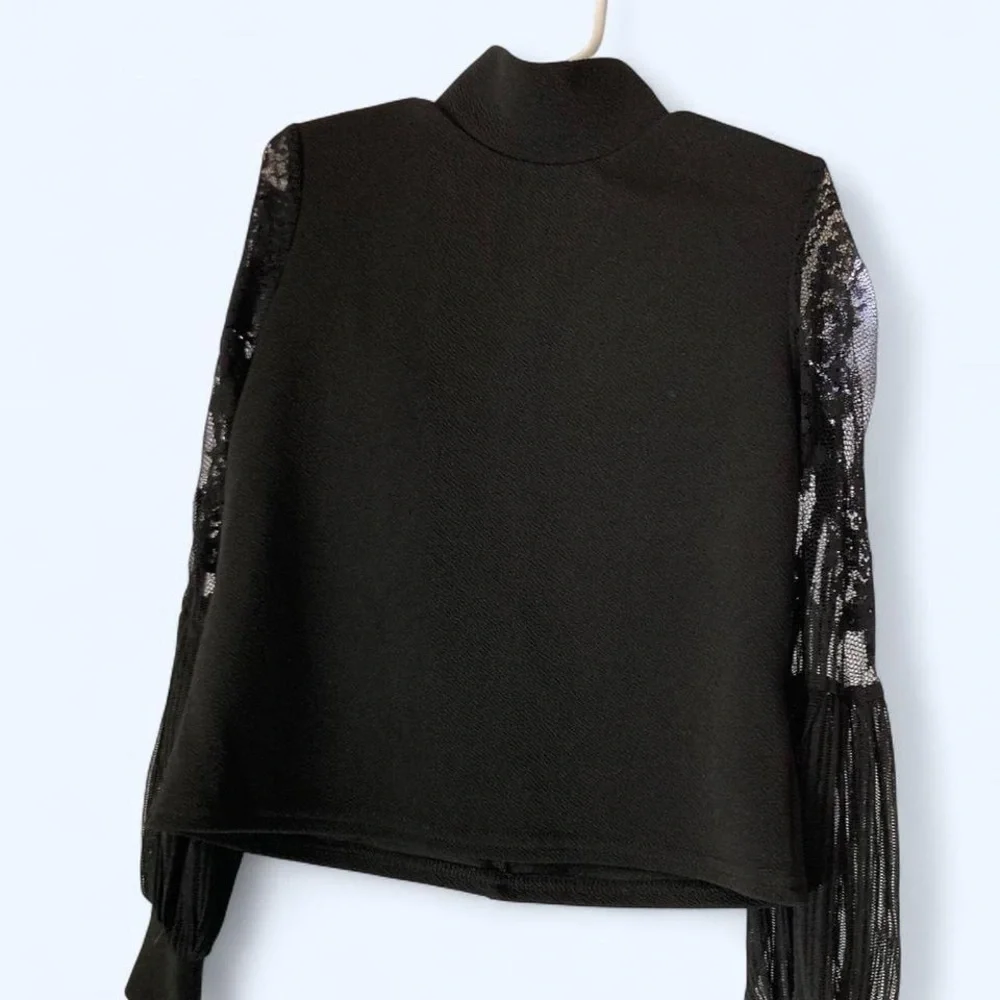 Black long sleeve blouse with lace  sleeves SHEIN Girls 5